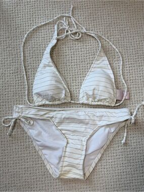 Xhilaration White Bikini with Gold Pinstripes
